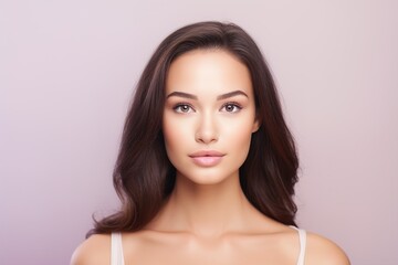 Fototapeta premium A woman with long brown hair and a white tank top