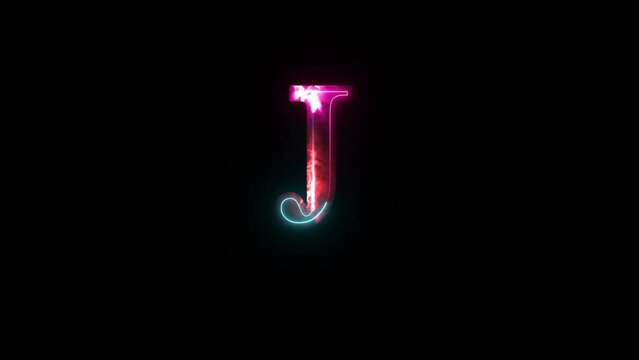 Glowing neon alphabet J .Educational concept with neon letter J. Shine text J the best digital symbol and 3d render.