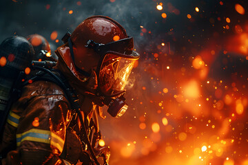 A firefighter extinguishing fire