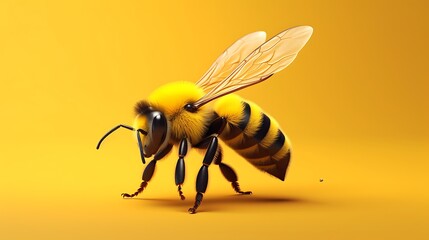 A beautiful bumblebee with a solid yellow background.