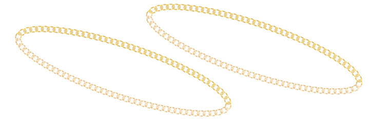 Luxury chains from base metals, fashion concept. Gold chain isolated. Vector necklace on white background. Chunky chain golden metallic necklace or bracelet.