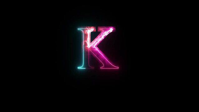 Glowing neon alphabet K .Educational concept with neon letter K. Shine text K the best digital symbol and 3d render.
