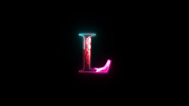 Glowing neon alphabet L .Educational concept with neon letter L. Shine text L the best digital symbol and 3d render.