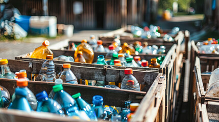 Obraz premium Plastic Bottles Recycling Center Collection Point Sorted Sorted Waste Ecology Concept