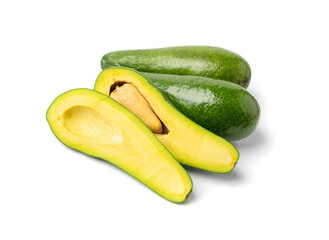Avocado Isolated, Whole Avokado, Green Avocados Slice, Fresh Alligator Pear, Long Avocado Fruit