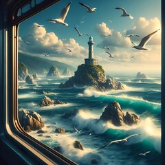 車窓から見える絶海の孤島