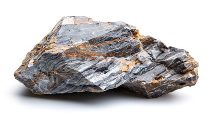 Gneiss metamorphic rock specimen on a white background