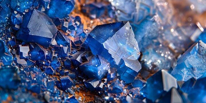 Azurite rock background with fine crystals formed in copper ore deposits. Concept Mineral Photography, Azurite Crystals, Copper Ore Deposits, Geological Formations