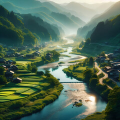 日本の田舎 のどかな風景 川