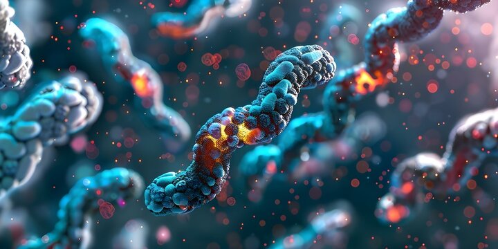 Closeup image of cell during mitosis showing condensed chromosomes and chromatin. Concept Mitosis, Cell Biology, Chromosomes, Chromatin, Closeup Image