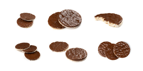 Puffed Rice Cake with Chocolate Isolated, Rice Diet Bread, Waffle, Cocoa Crackers