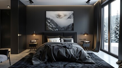 a home bedroom with black accents