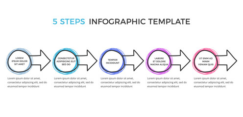 Hand drawn infographic template with five elements for your text circles and arrows, vector eps10 illustration