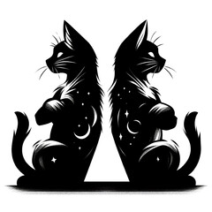 背を向け合って座るネコのシルエット