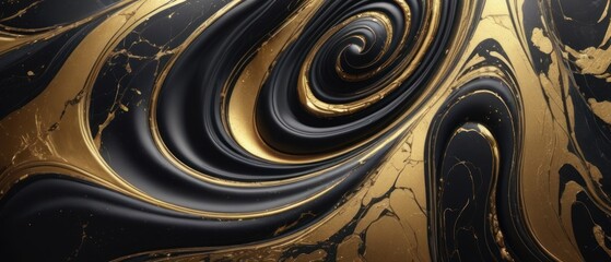 A black and gold marble texture background with swirling patterns
