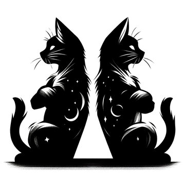 recommend clip art: 背を向け合って座るネコのシルエット