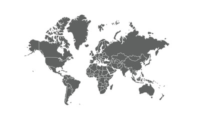 World map isolated on white background. for website layouts, background, education, precise, customizable, Travel worldwide, map silhouette backdrop, earth geography, political, physical.