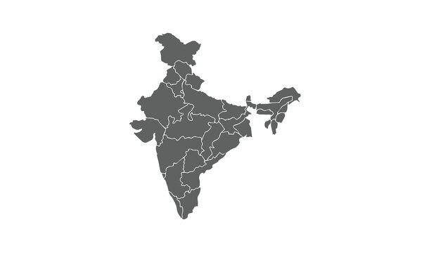 map of India isolated on white background. for website layouts, background, education, precise, customizable, Travel worldwide, map silhouette backdrop, earth geography, political, physical.