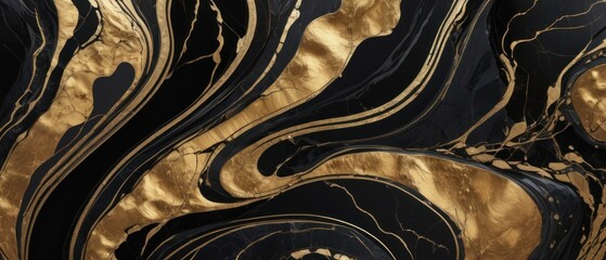 A black and gold marble texture background with swirling patterns