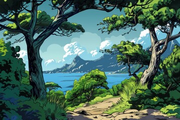 Naklejka premium A delightful and lively forest and meadow