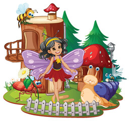 Fairy with insects in a whimsical forest