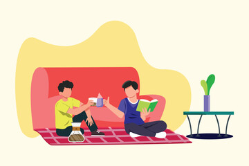 Day in the life Concept. Colored flat vector illustration isolated.