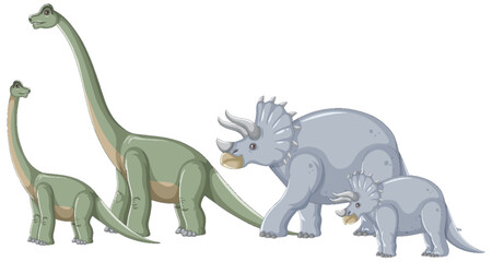 Two dinosaur species in a family setting