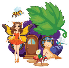 Fairy with insects near a whimsical house