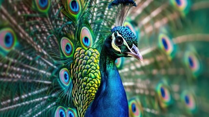 Obraz premium Illuminate your artistry: Handcraft a captivating peacock portrait, resplendent with a kaleidoscope of colors and shimmering rhinestones. 