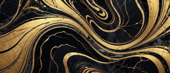 A black and gold marble texture background with swirling patterns