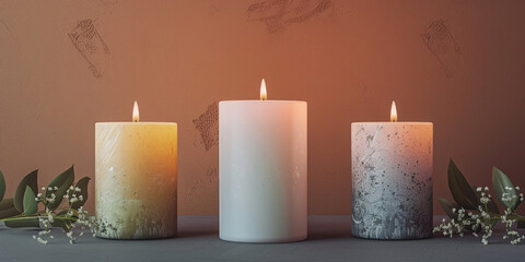 christmas candle and decorations with red romantice background