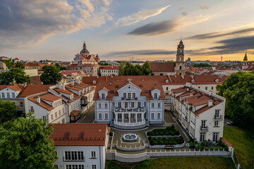 Obraz premium Aerial summer evening sunset view of Vilnius old town, Lithuania