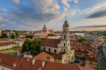 Fototapeta premium Aerial summer evening sunset view of St. Virgin Maria 's Church, Vilnius old town, Lithuania