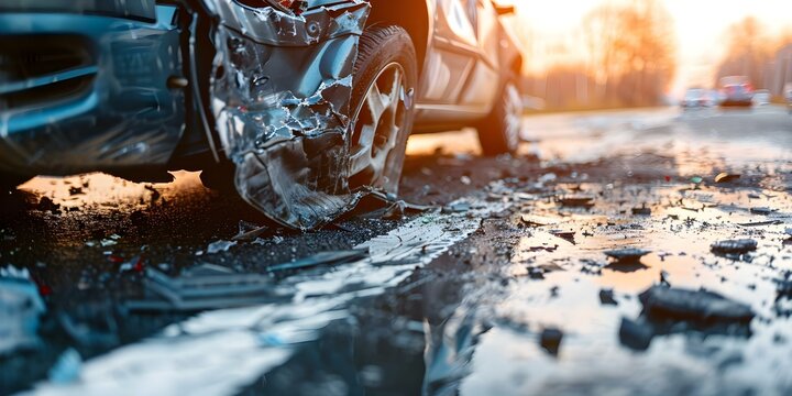 Car accident causes vehicle damage leading to insurance claims and emphasizing road safety. Concept Car Accident, Vehicle Damage, Insurance Claims, Road Safety, Traffic Regulations