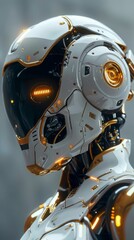 Fototapeta premium A robot with a gold helmet and a gold face