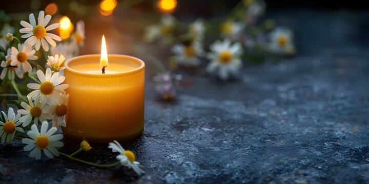 Grieving condolence card with candle on dark table for lost loved one. Concept Condolence Card, Candle, Grieving, Lost Loved One, Dark Table