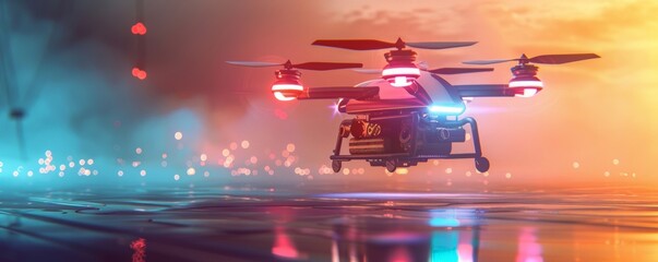 Cutting-edge medical drones deliver advanced treatments in bright, futuristic healthcare facilities