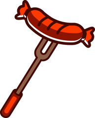 Grilled sausage on a two-pronged fork illustration