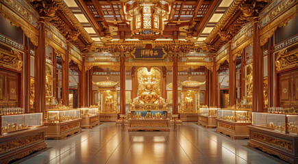 Obraz premium The Chinese palace is full of pigsties of gold and jewelry. Generative AI.