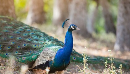 Fototapeta premium peacock with feathers out