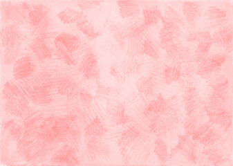 Background filled with texture drawn with colored pencils. Different shades of pink, pink pastel coral colors. Chaotical strokes. Crayon texture.