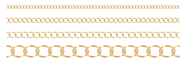 Obraz premium Black & gold chain link circle logo icon symbol. Seamless metal chainlink sign ornament ring shape border. Round Ring connect frame pattern. Vector illustration image. Isolated on white background.