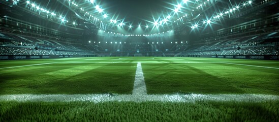 Green grass soccer field close up background.