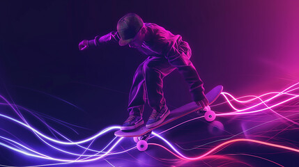 Skater boy Glowing banner on dark background