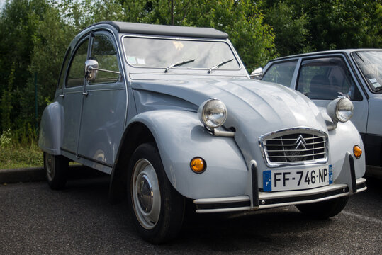 Mulhouse - France - 9 June 2024 - front view of grey citroen 2cv parked in the street