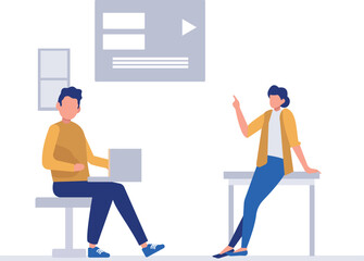 A boy is working on video player on laptop.