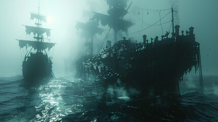 Fototapeta premium pirate ghosts in the scary sea