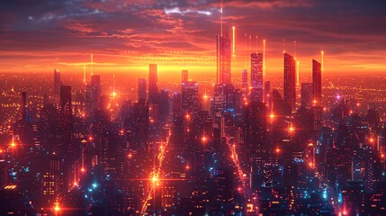 Fototapeta premium Illustration of a futuristic city protected by advanced cybersecurity measures, Generative AI