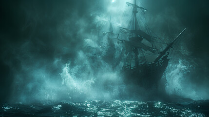 Fototapeta premium pirate ghosts in the scary sea