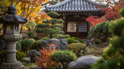 Obraz premium Sprouting of maple trees in a temple garden